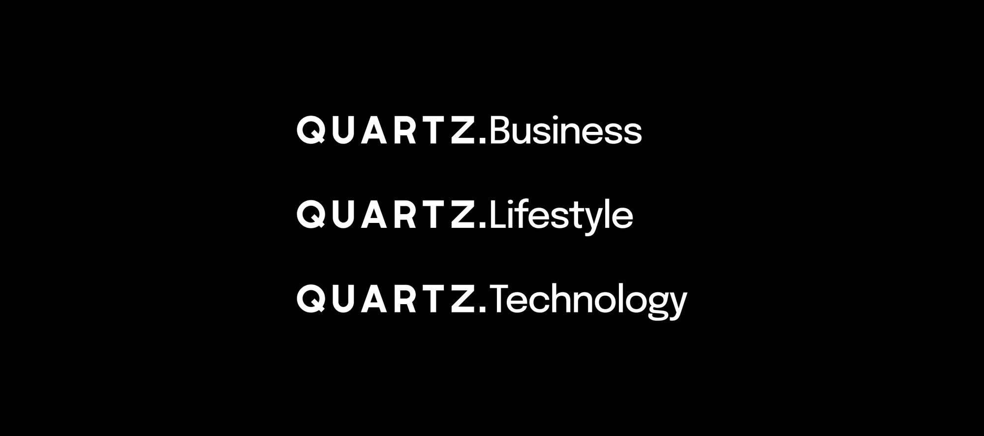 The wordmark joined to category names: Quartz.Business, Quartz.Lifestyle, Quartz.Technology