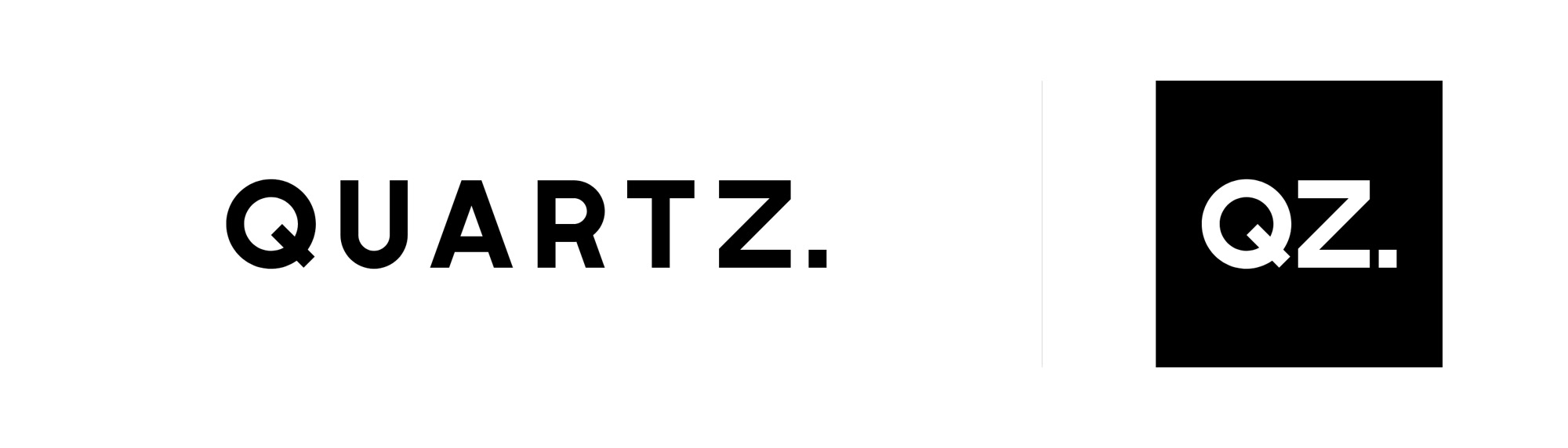 The Quartz wordmark in black on white, beside the QZ icon: white letters and period on a black square