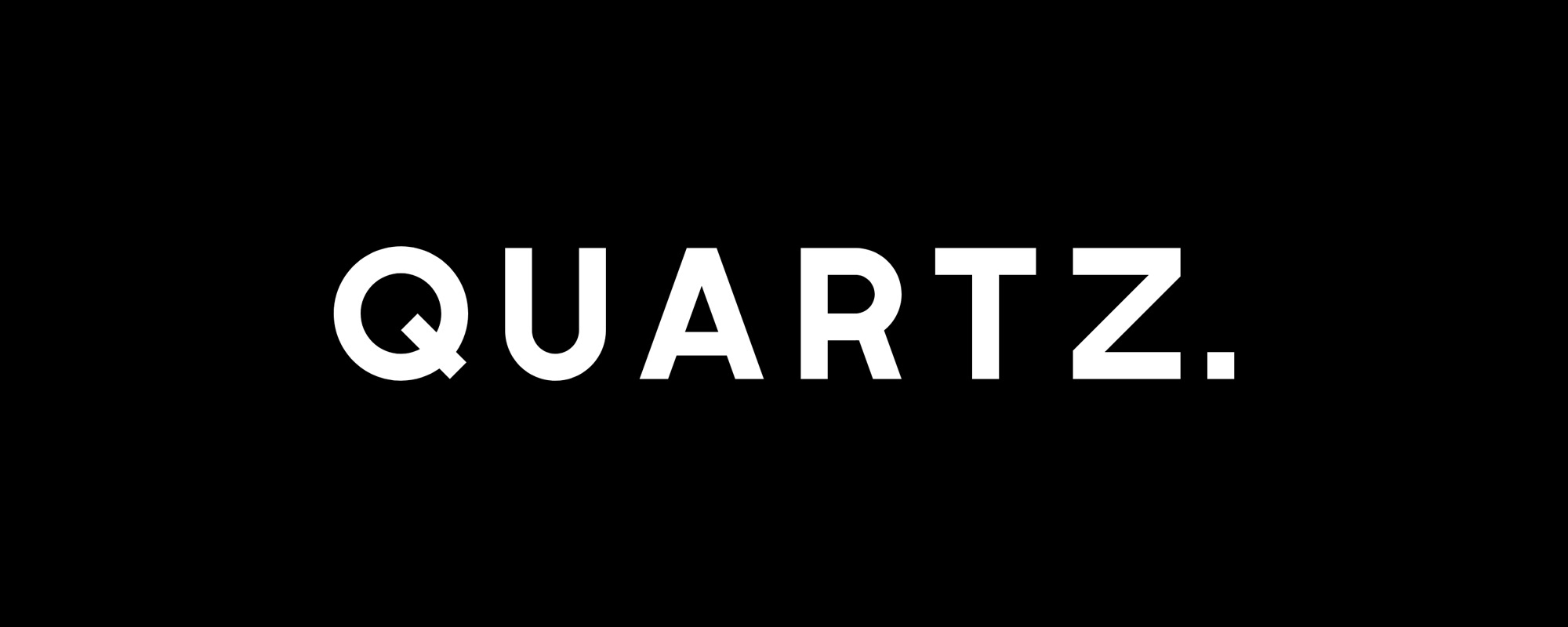 The Quartz wordmark in white on black: bold capitals ending in a square period